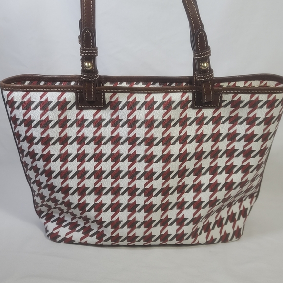 Dooney & Bourke Houndstooth Tote Bag - Red and Brown - Picture 2 of 16
